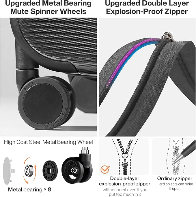 mixi Upgrade Luggage Suitcases with Spinner Wheels, Large Hardside Rolling Suitcase PC with TSA Lock Travel Case 26in Checked in, Fine Grid Black