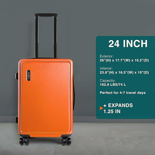 24 Inch Luggage with Spinner Wheels, Hard Shell Suitcase with TSA Locks for Luggage, Travel Large Suitcase, Expandable Hard Shell Suitcases, Orange