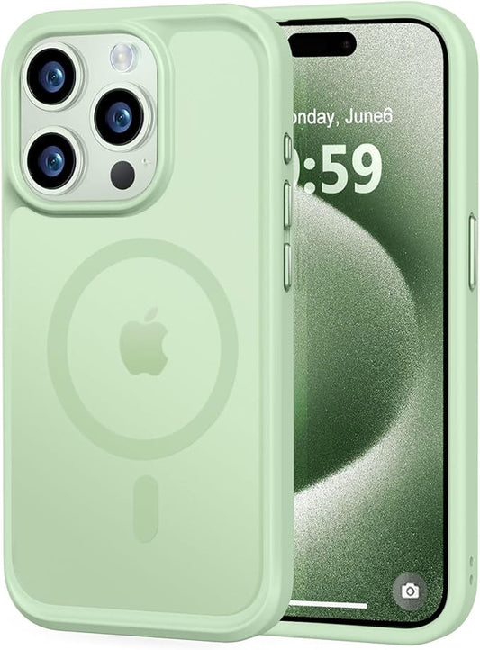MOCCA Strong Magnetic for iPhone 15 Pro Case, [Compatible with Magsafe][13FT Military Drop Protection] Slim Translucent Matte Shockproof Case for iPhone 15 Pro Phone Case 6.1'', Light Green