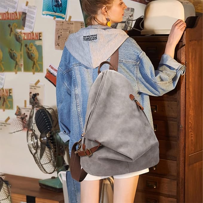 KL928 PU Leather Vintage Backpack – Large Casual Daypack Outdoor Travel Rucksack Hiking Backpacks for Men Women