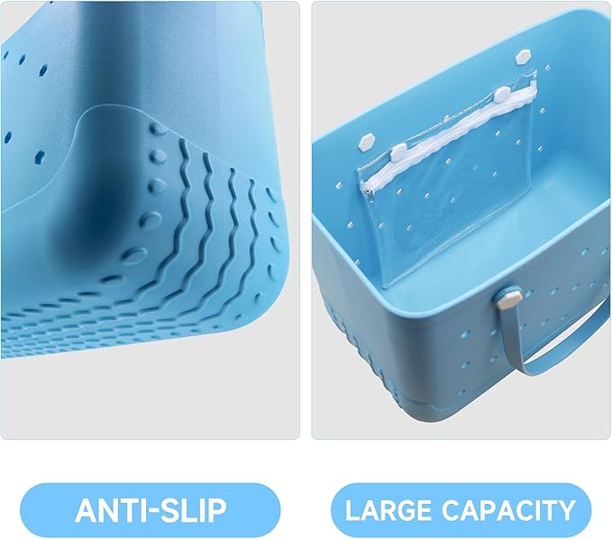 X-Large Waterproof Sandproof Rubber Beach Tote Bag with Zipper Pocket and Phone Kickstand Cup