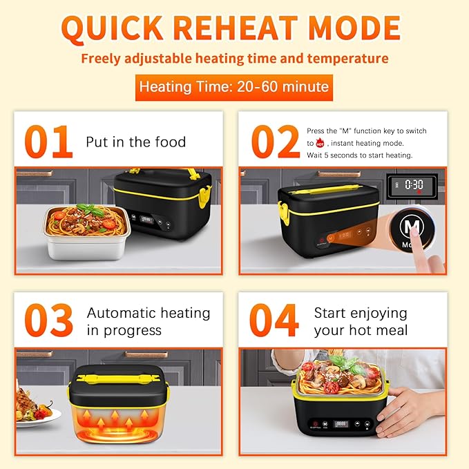 Cordless Electric Lunch Box,24000mAh Heated Lunch Box Battery Powered with Automatic Heating, 5Cups Portable Food Warmer,Multi-Mode Automatic Heating with an Insulated Bag and Utensils