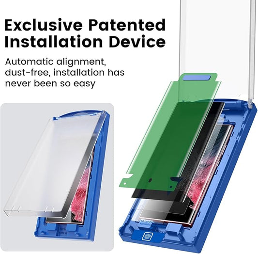 MOHAVE 2 Pack [Auto Alignment/Dust Removal] Privacy Screen Protector for Samsung Galaxy S22 Ultra 5G 6.8″, 3D Curved Anti Spy Private Film, 7H Hybrid Material, 100% Ultrasonic Fingerprint ID