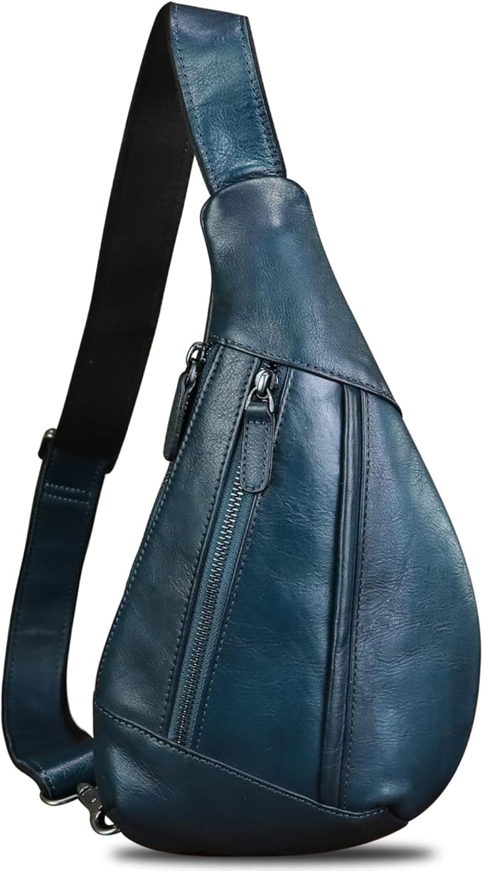 LRTO Genuine Leather Sling Bag for Men and Women Vintage Real Leather Crossbody Chest Bags Backpack Purse for Travel Hiking