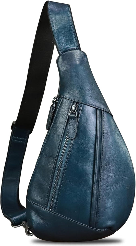 LRTO Genuine Leather Sling Bag for Men and Women Vintage Real Leather Crossbody Chest Bags Backpack Purse for Travel Hiking