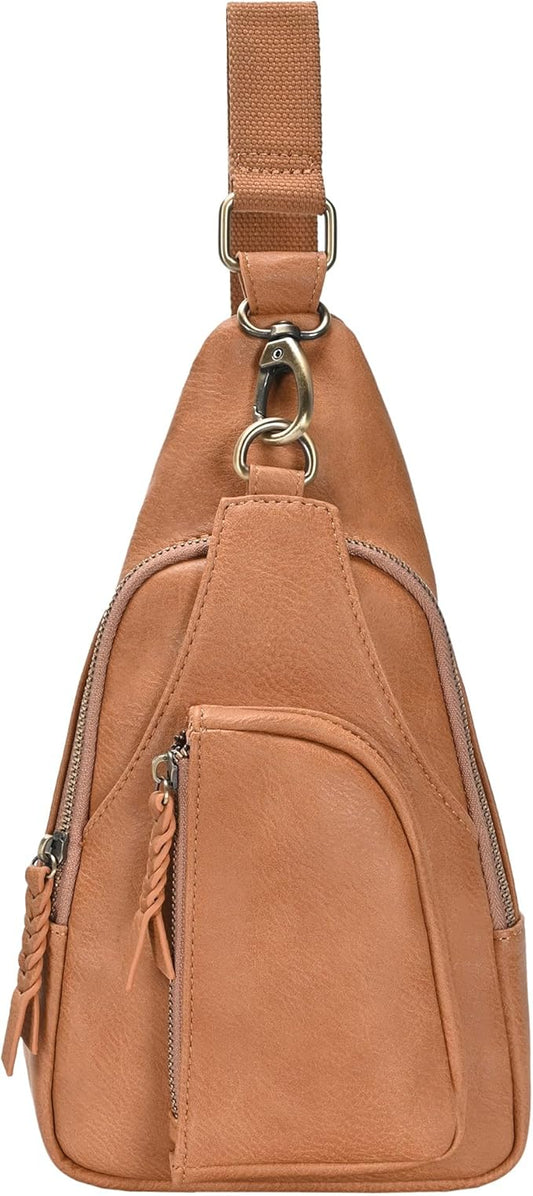 Antik Kraft Tasha Crossbody Sling (Camel) | Vegan Leather Crossbody Bag for Women with 16-20" Strap | Sling Bags for Women with Durable Antique Brass Hardware | 7in x 2.5in x 12.5in |