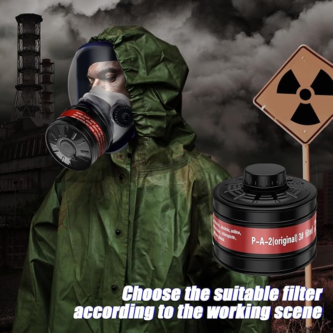 Full Face Gas Respirator Mask - Gas Masks Survival Nuclear and Chemical with Activated Carbon Filters