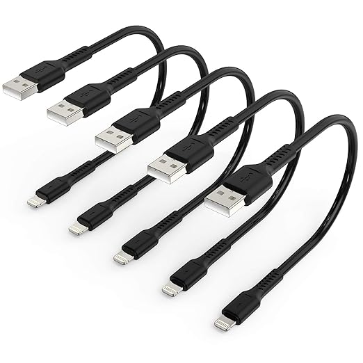 6 inch iPhone Charge Cable Short, 0.5ft 5Pack USB to Lightning Cord for Fast Charging Stations Compatible with Apple iPhone 12 11 Pro Max Xs 8 7 6 5 Plus, iPad Air/Mini