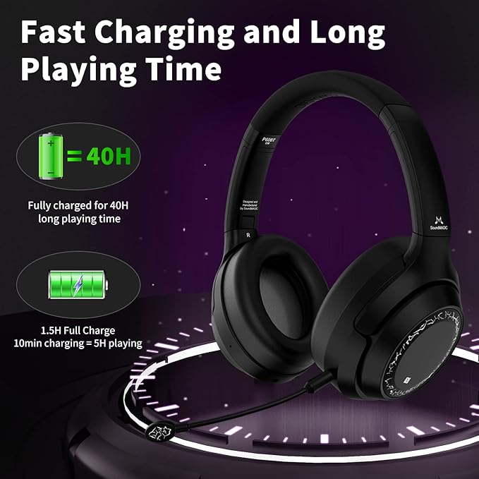SoundMAGIC P60BT GM Performance Wireless Gaming Headset - Surround Sound 2.4GHz USB/Bluetooth Headphones 50 Hours Lasting Lower Latency Compatibility for PC Mobile PS4 PS5 Xbox Consoles