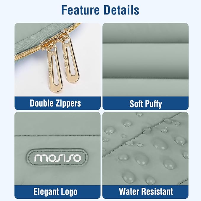 MOSISO 15-15.6 inch Laptop Case, 16 inch Puffy Laptop Sleeve Compatible with MacBook Pro 16, HP Dell ASUS Acer Toshiba Lenovo Notebook Computer, Polyester Horizontal Bag with Small Case, Antique Green