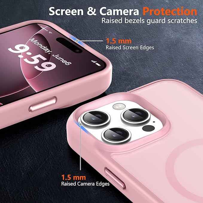 MOCCA Strong Magnetic for iPhone 16 Pro Phone Case, [Compatible with Magsafe][16FT Mil-Grade Drop Protection] Slim Thin Translucent Matte Protective Cover Case for iPhone 16 Pro Case, Pink