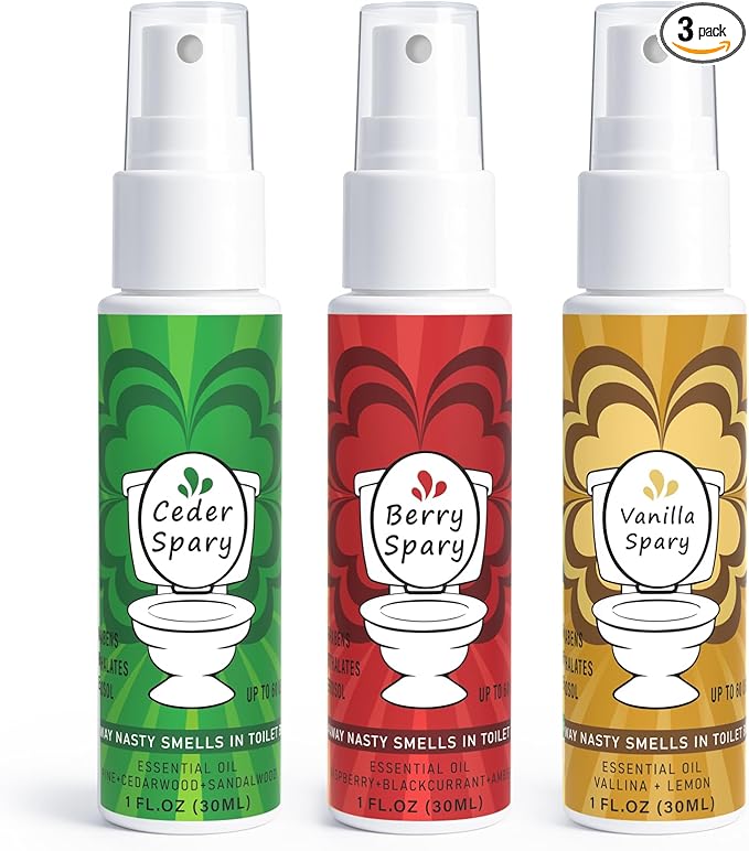 Toilet Spray for Poop 3 Pack, Travel Size Variety, Bathroom Odor Eliminator - Cedar Berry Vanilla