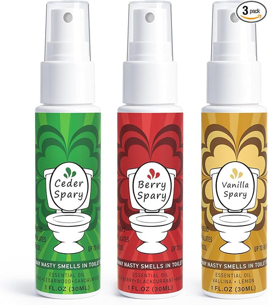 Toilet Spray for Poop 3 Pack, Travel Size Variety, Bathroom Odor Eliminator - Cedar Berry Vanilla