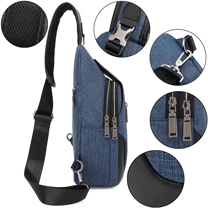 Small Sling Bag Crossbody Backpack Over the Shoulder Bag for Men Women Travel Outdoors, Lightweight Sling Chest Pack (Large, Blue)