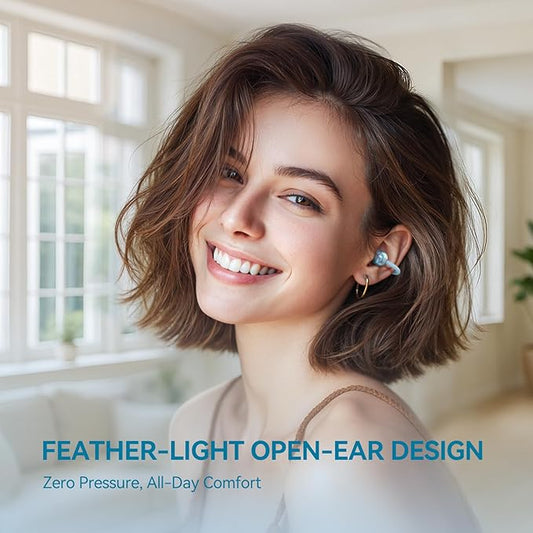 1MORE S20 Open Ear Headphones, Lightweight Comfort Clip-On Wireless Earbuds, 30H Playtime Bluetooth 5.4 Headphones with 4 ENC Microphones, IPX5 Water Resistance, Secure Fit for Sports Workout, Blue