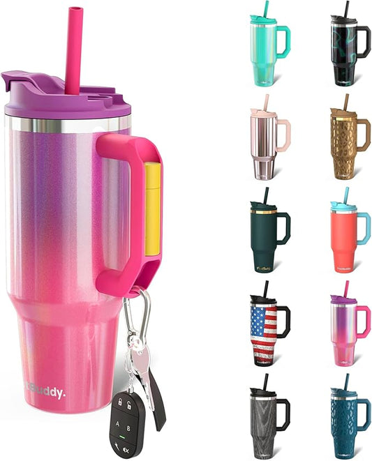 Thicc Buddy - 40 oz Stainless Steel Vacuum Insulated Tumbler with Lid and Straw for Water - Travel Mug Cupholder Friendly - Gifts for Women Men Him Her, Violet Haze