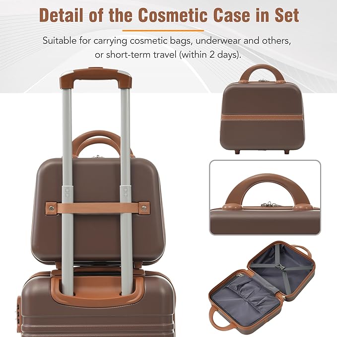 Merax Luggage Set 2 Piece Suitcase Set with Cosmetic Case Expandable Spinner Wheels Vintage Luggage Sets(Brown,20"+28")