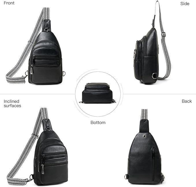 Sling Bag for Women Cross Body Bags Fanny Packs Shoulder Bag Sling Backpack Vegan Leather Trendy Travel Purses Black