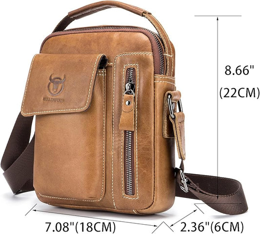 LUKZIJAES Small Genuine Leather Shoulder Bag Men Messenger Handbag Lightweight Sling Crossbody Bag