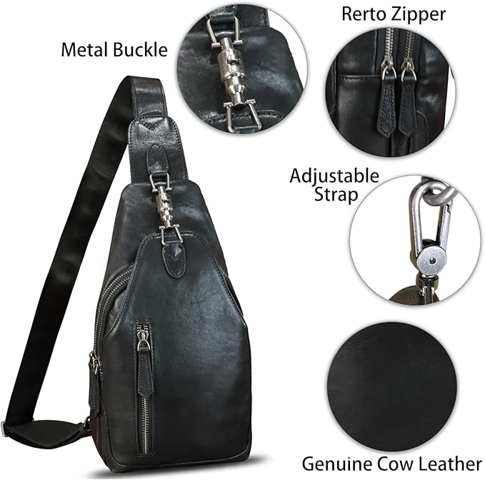 Genuine Leather Sling Bag for Men and Women Real Leather Shoulder Crossbody Bag Chest Bag Sling Backpack Purse