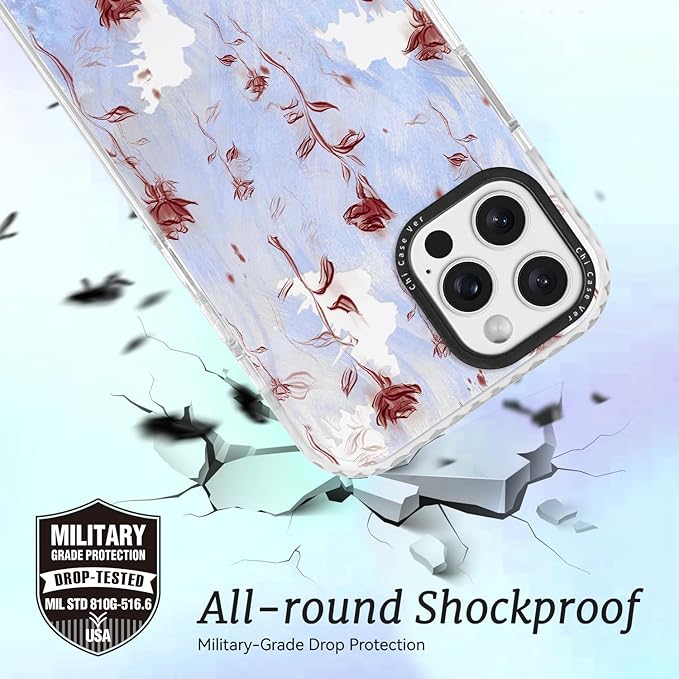 for iPhone 16 Case, Watercolor Rose Pattern, Military-Grade Drop Protection, Cute Soft Slim TPU Protective Cover with Camera Lens Protection for Women & Girls