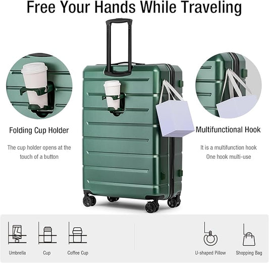 KYME Luggage Sets 3 Piece Hard Shell 22in/26in/30in Suitcases with Wheels Hardside Suitcase Set with TSA Lock Travel Rolling Luggage Set for Women Men Green