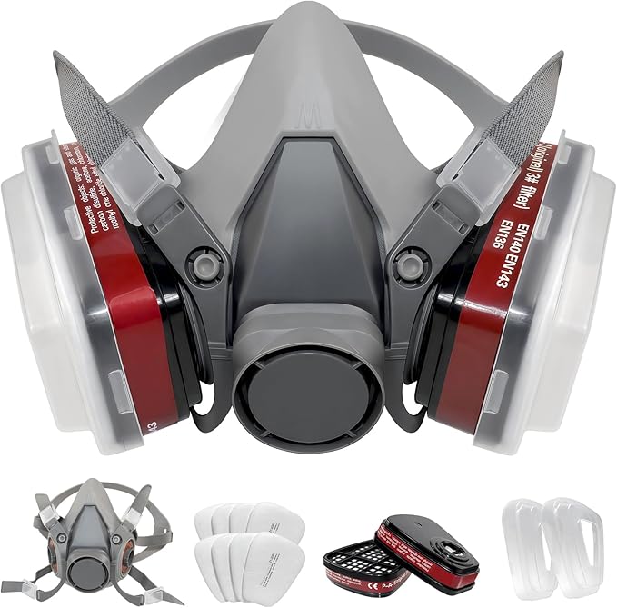 Full Face Respirator Mask - Gas Mask with Filter Cartridges for Painting, Sanding, Asbestos, Fume, Resin and Dust