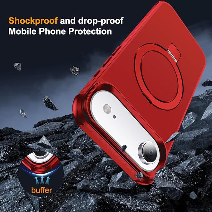 Compatible with iPhone 17 Air Case with Invisible Magnetic O-Ring Stand Military-Grade Phone Case for iPhone 17 Air 6.5" [Compatible with Mag-Safe][Great Grip Feeling], Red