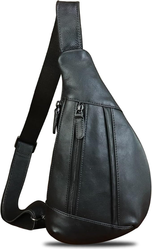 LRTO Genuine Leather Sling Bag for Men and Women Vintage Real Leather Crossbody Chest Bags Backpack Purse for Travel Hiking