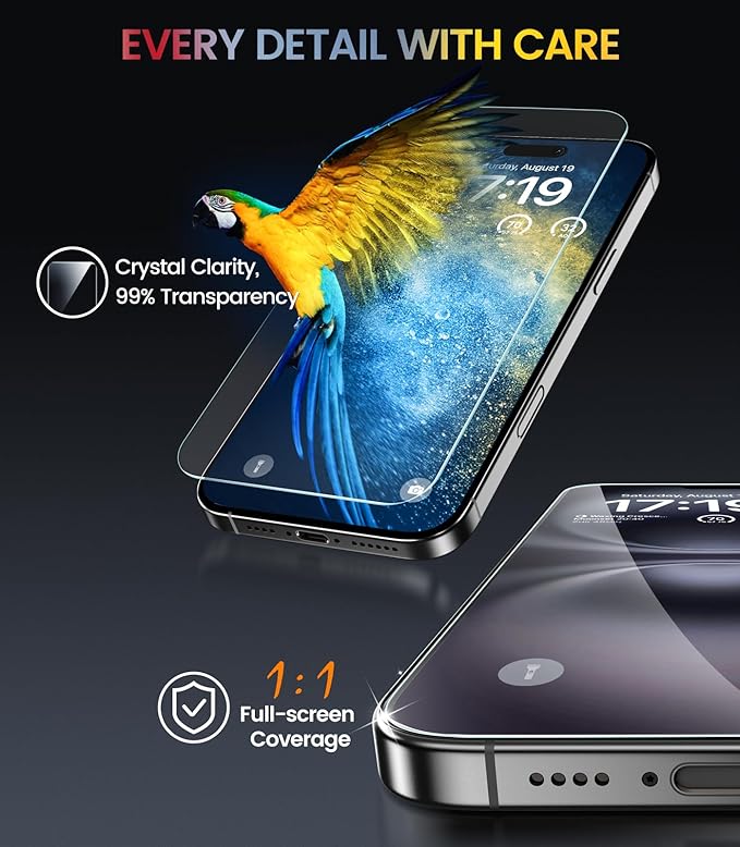 EZ-GLAZ- 4 Pack for iPhone 16 Privacy Screen Protector [6.1"] With 2 Pack Camera Lens Protector, 9H+ Hardness 12FT Military Grade Shatterproof Scratch Resistant Durable Tempered Glass Film with Flawless Fit Kit