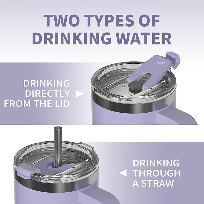 30 oz Tumbler with Handle,Tumbler with Lid and Straw,Double Wall Insulated Cup Stainless Steel Travel Mug(Cold for 34 Hours),Water Bottle for Iced Tea,Coffee,Cold Beverages(Purple)