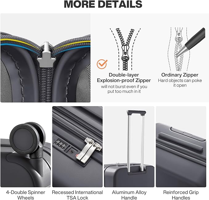 mixi 24 Inch Large Expandable Checked Luggage Suitcase with Spinner Wheels, Hardside Rolling Travel Suitcase PC with TSA Lock, Rock Gray