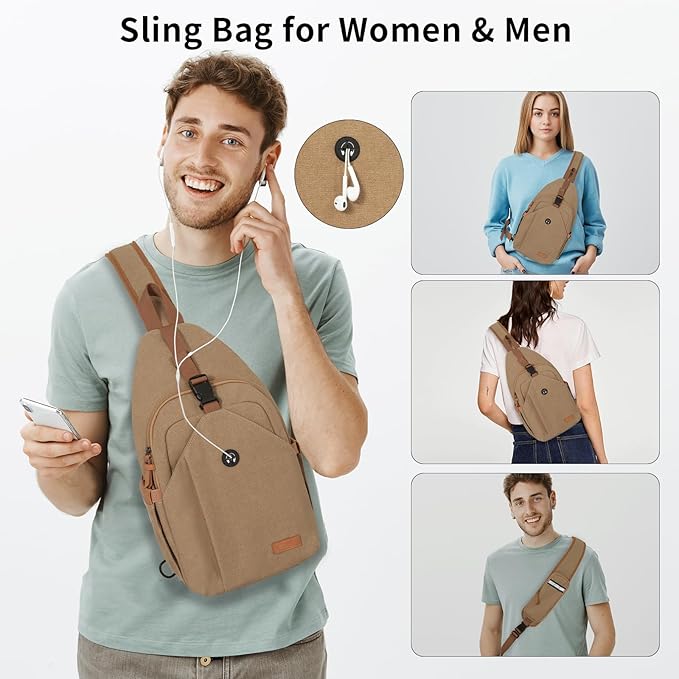 Sling Bag for Men, Large Crossbody Bag Men with Anti Theft Tunnel Lock Zipper Canvas Sling Backpack for Travel Hiking