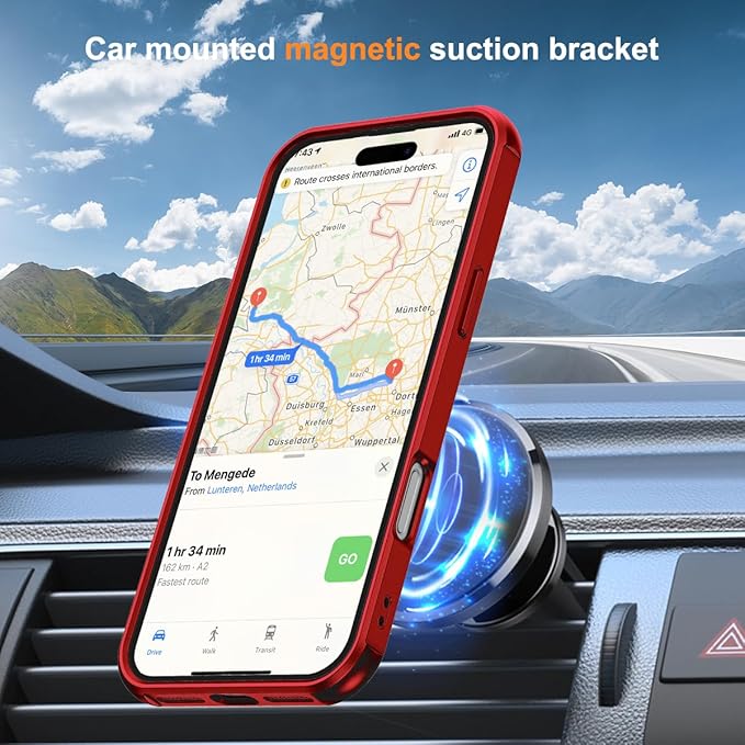 Compatible with iPhone 17 Pro Max Case with Invisible Magnetic O-Ring Stand Military-Grade Phone Case for iPhone 17 ProMax 6.9" [Compatible with Mag-Safe][Great Grip Feeling], Red