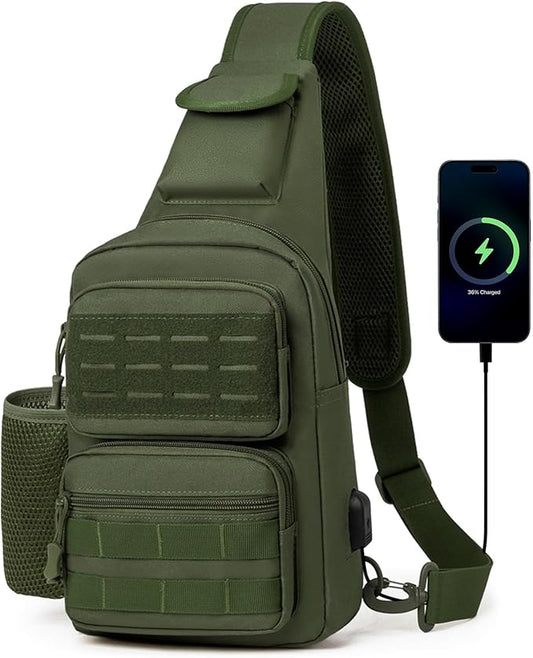 HUNTVP Tactical Sling Bag Crossbody Bag for Men Women EDC Shoulder Bags Molle Sling Backpack Chest Pack for Hiking Hunting Travelling Camping (Type3-Army Green)