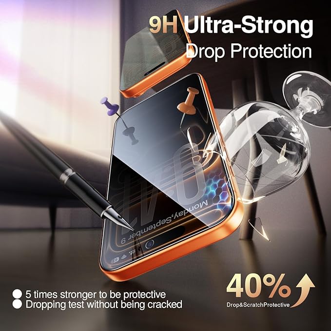 SMARTDEVIL 2 Pack for iPhone 17 Pro Privacy Screen Protector, Military Grade Shatterproof, 9H Hardness, Anti-Spy Tempered Glass, Fast & Easy Installation, Case Friendly