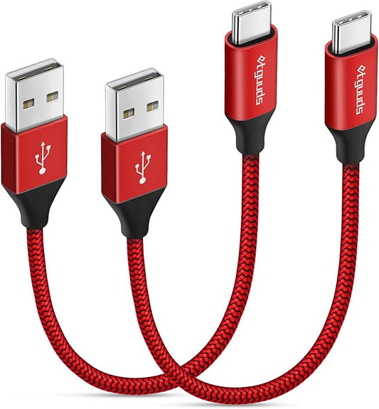 etguuds USB to USB C Cable 0.5ft, 2-Pack Short USB A to Type C Charger Cord Fast Charging for Samsung Galaxy A15 A25 A35 A55 A54, S24 S23 S22 S21 S20 S10 S10E, Note 20 10, Moto G, for iPhone 16 15