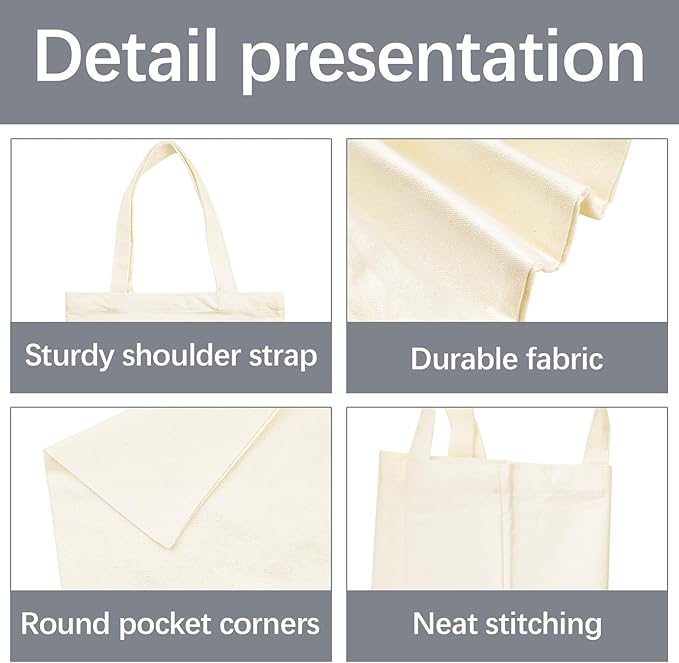 ORJ 12 PCS Sublimation blank canvas bags bulk,Polyester Shopping Tote Bags for Sublimation,DIY custom Blank Canvas Tote Bags 12.2 x 14.2 Inch