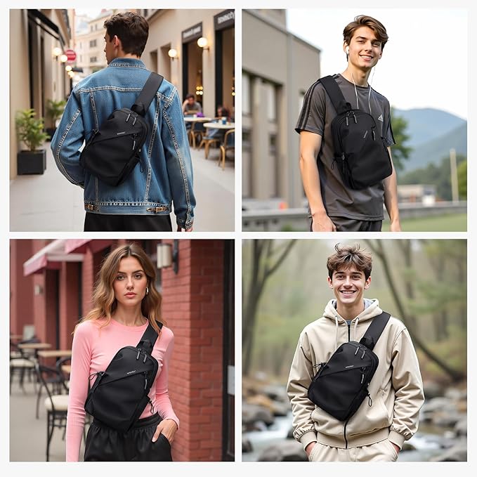 VNINE Small Sling Crossbody Backpack Shoulder Bag for Men Women, Lightweight One Strap Back Pack Sling Bag Backpack for Hiking Walking Biking Travel Cycling with Headphone Port