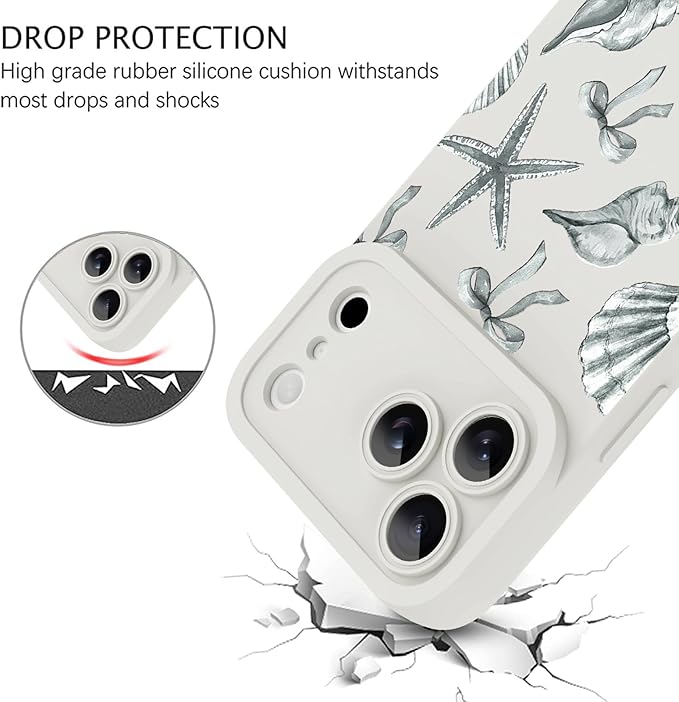 ZIYE Designed for Phone 17 Pro Case White Seashell Bow Pattern with Camera Protection,Soft TPU Silicone Rubber Protective Cover Cute Design Cases Compatible with Phone 17 Pro 6.3 Inch