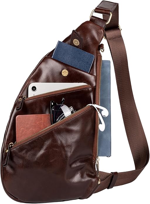 Leather Sling Bag Crossbody Backpack for Men - Crossbody Bag - Messenger Bag for Men and Women