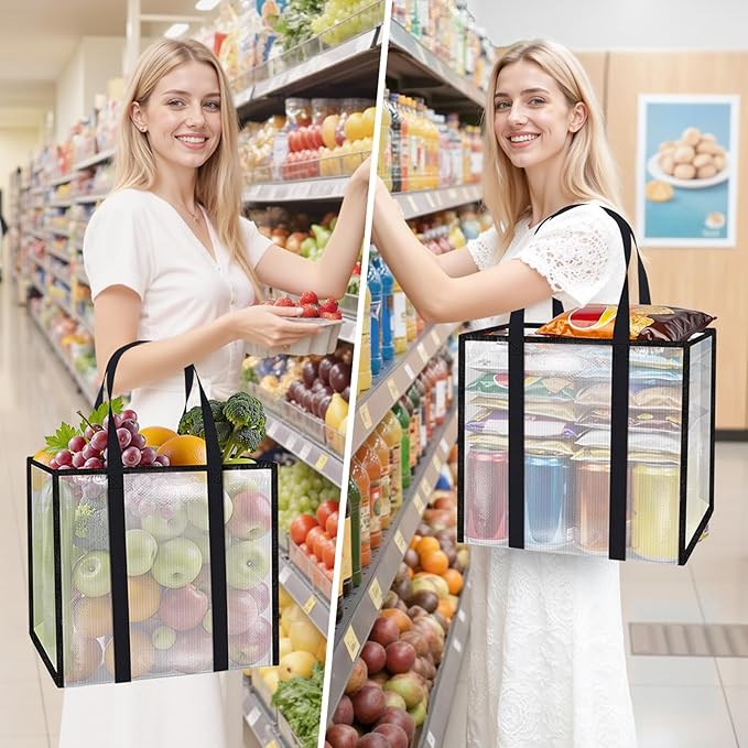 10 Pack Reusable Grocery Bags, Heavy-Duty Shopping Bags with Sturdy Handles, Water-Resistant & Foldable Organizer, Shopping Bags for Groceries, Market, Car Trunk, Multi-Purpose, 42L
