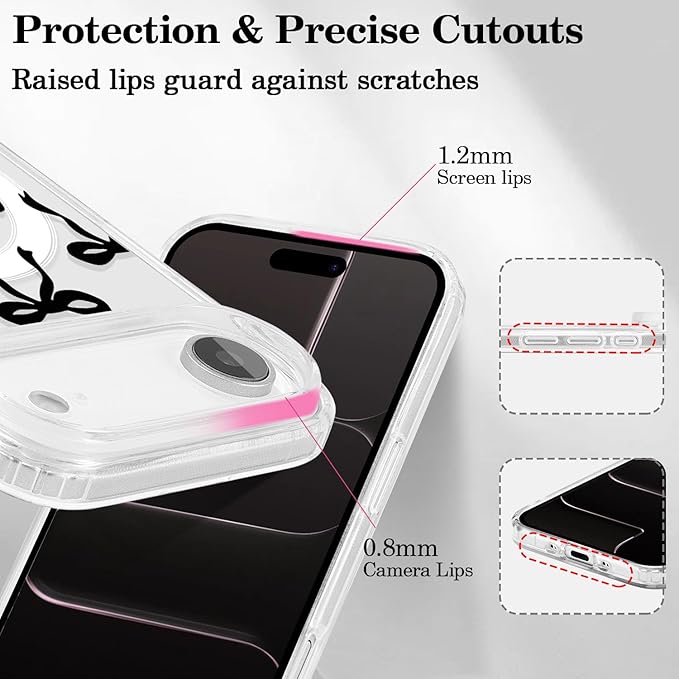 UEEBAI Magnetic for iPhone Air Case, Bow Case Compatible with MagSafe, Wireless Slim Clear Ribbon Aesthetic Phone Cover Anti-Yellowing Shockproof Protective Cover for Women Girl - Black