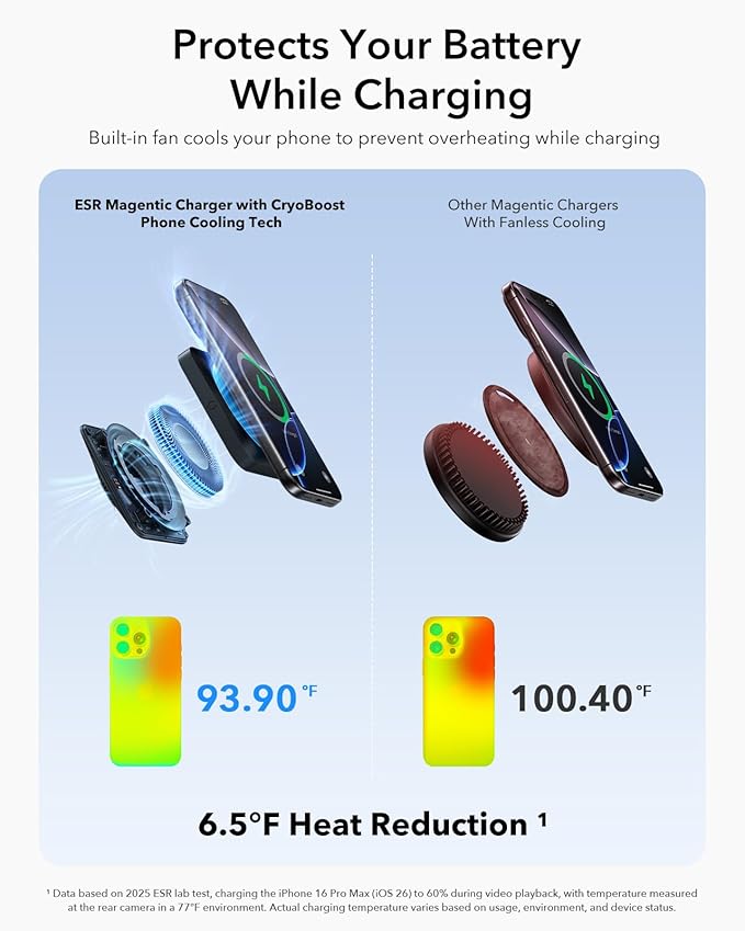 ESR for 3-in-1 Charging Station, Qi2.2 Certified 25W MagSafe Charger Stand with CryoBoost, Phone-Cooling Fast Charging Station, for iPhone 17/16/15/14/13/12, AirPods, Apple Watch, Black