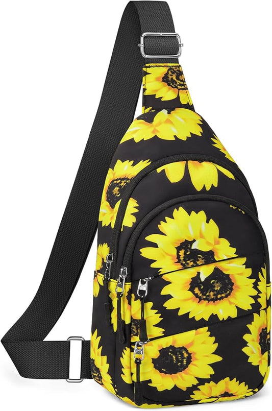 Crossbody Bags for Women, Sling Bag for Men, Small Hiking Backpack Anti Theft Lightweight for Outdoors Travel （M, Sun Flower）