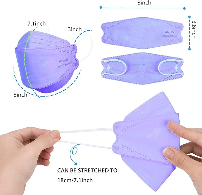 KN95 Face Masks for Adults 50 Pack, Individually Wrapped, 5-Ply Purple Disposable Face Mask Against PM 2.5 Smoke & Dust, Filtration Efficiency 95%