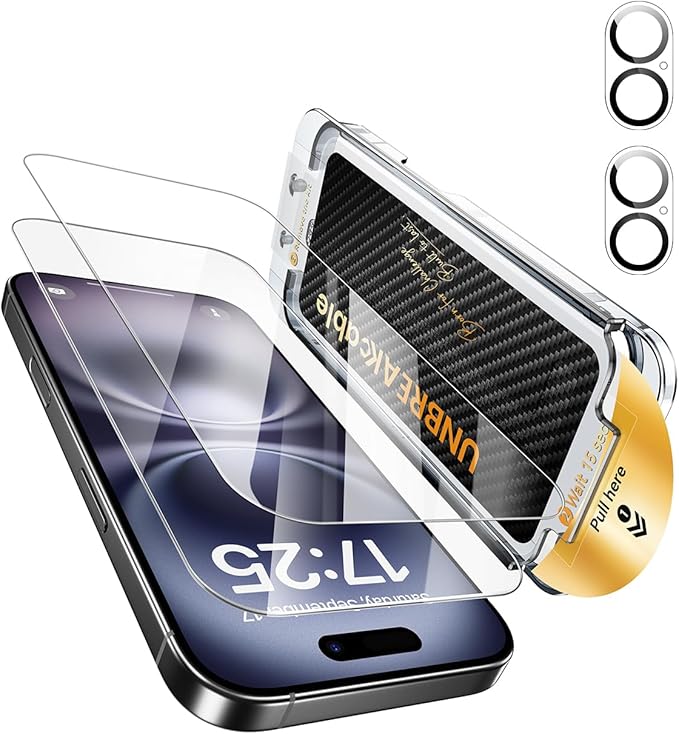 UNBREAKcable 2+2 Pack for iPhone 16 Plus Screen Protector & Lens Protector 【Military-Grade】【Easy Install】【Efficient Night Shot】9H+ Shatterproof Tempered Glass Film,Bubble-Free&Anti-Fingerprint ,Case Friendly-6.7 inch