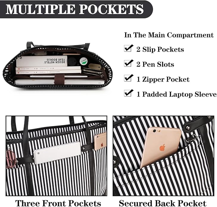 RAVUO Laptop Tote Bag for Women, Water Resistant 15.6 Inch Computer Handbag Purse Teacher Bag With Portable Small Pouch