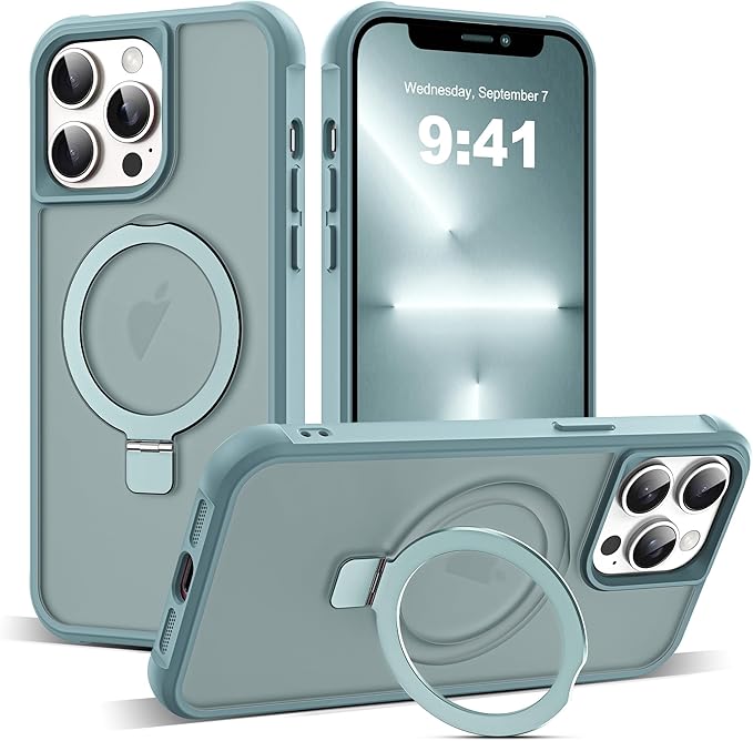 Compatible with iPhone 13 Pro Case with Invisible Magnetic O-Ring Stand Military-Grade Translucent Case for iPhone 13 Pro 6.1" [Compatible with Mag-Safe][Great Grip Feeling], Blue