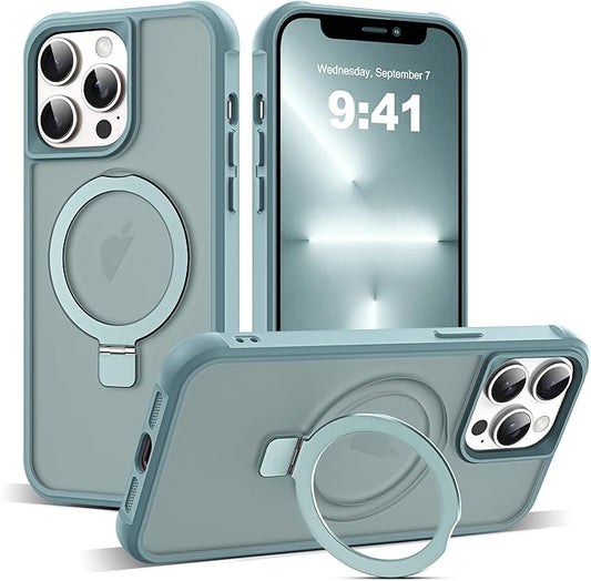 Compatible with iPhone 13 Pro Case with Invisible Magnetic O-Ring Stand Military-Grade Translucent Case for iPhone 13 Pro 6.1" [Compatible with Mag-Safe][Great Grip Feeling], Blue